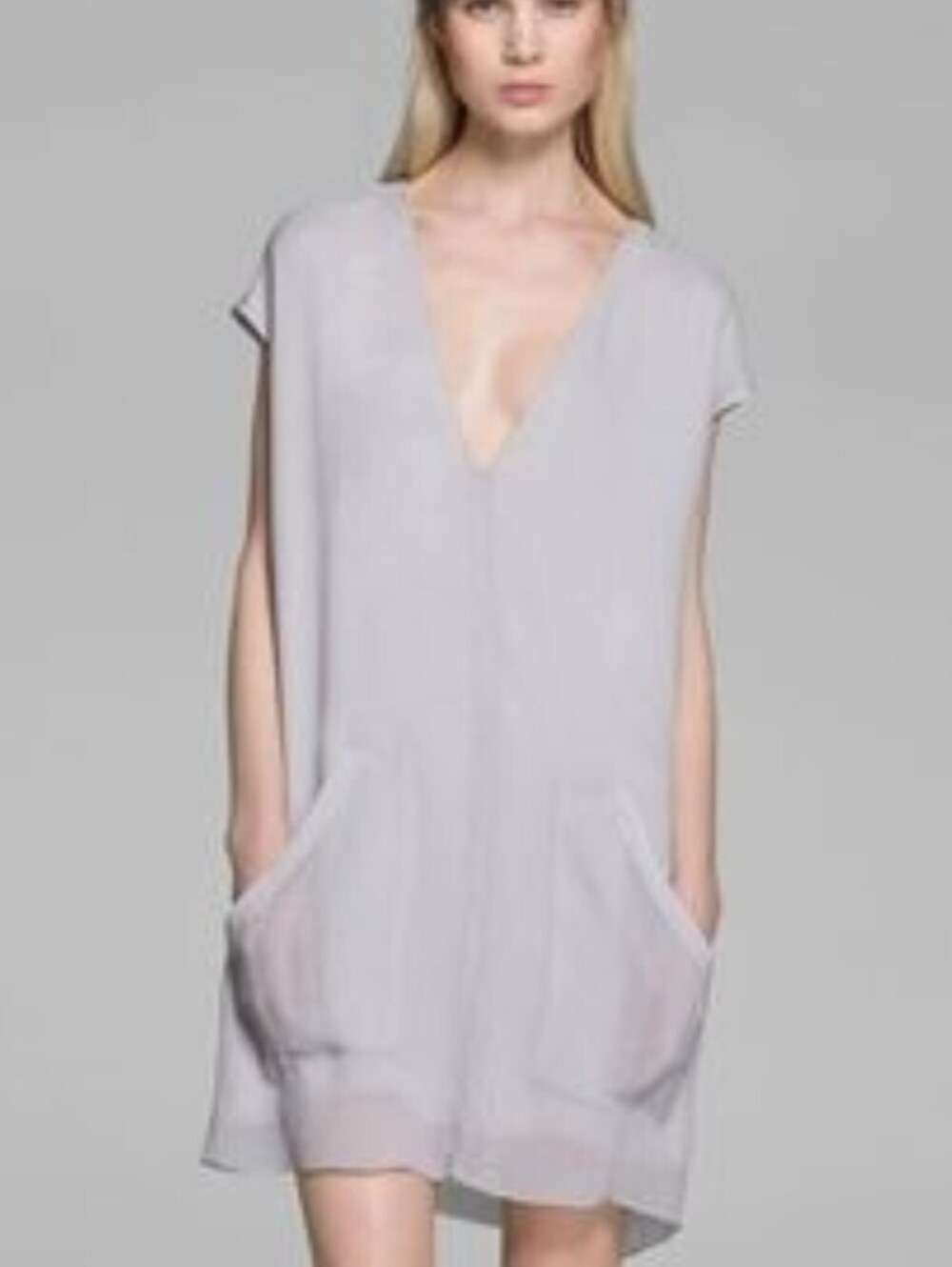 HELMUT LANG grey V-neck shift dress sz S
